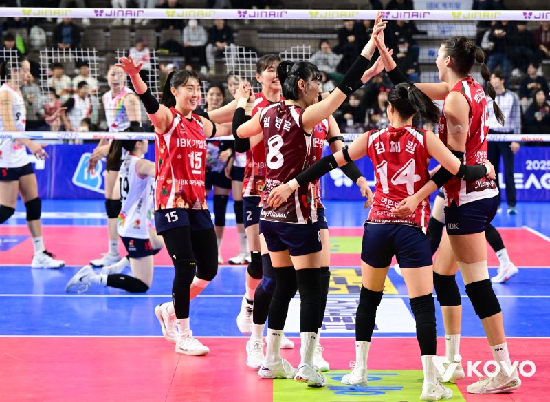 13연속 득점을 올리며 역대 연속 최다 득점 기록을 경신한 IBK 기업은행. (KOVO 제공)