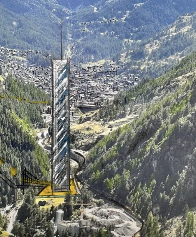 [서울=뉴시스]마테호른 인근에 건축이 계획된 65층 건물 ‘리나파크’ 조감도.(사진출처: 더선 캡처) 2025.12.04.