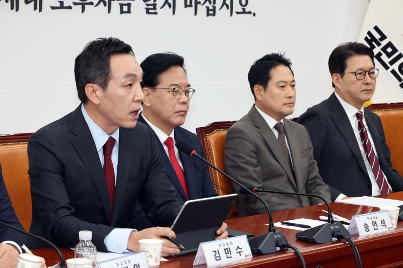 김민수 국민의힘 최고위원이 4일 서울 여의도 국회에서 열린 최고위원회의에서 발언하고 있다. 사진=박범준 기자