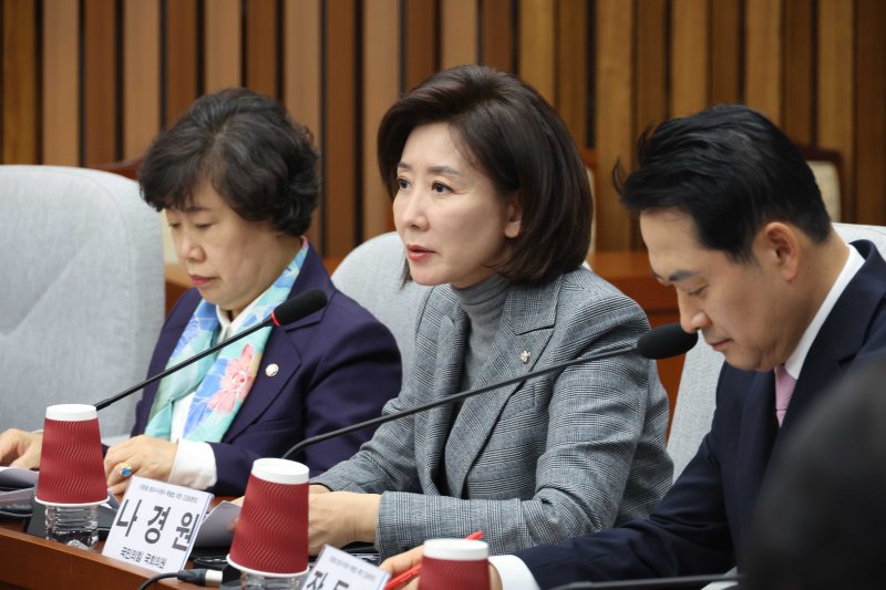 [서울=뉴시스] 조성봉 기자= 나경원 국민의힘 의원이 24일 오후 서울 여의도 국회에서 열린 '대장동 범죄수익환수 특별법 제정'을 위한 긴급 토론회에서 개회사를 하고 있다.2025.11.24. suncho21@newsis.com