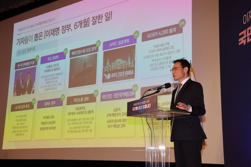 이규연 대통령실 홍보소통수석이 7일 서울 용산 대통령실 청사에서 열린 '이재명 정부 출범 6개월 성과 간담회'에서 발언하고 있다. 2025.12.7/뉴스1 ⓒ News1 허경 기자