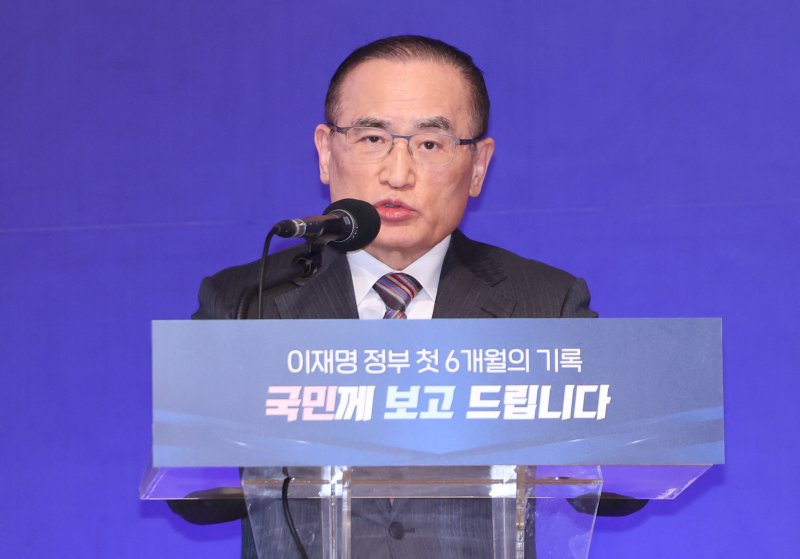 위성락 국가안보실장이 7일 서울 용산 대통령실 청사에서 열린 '이재명 정부 출범 6개월 성과 간담회'에서 발언하고 있다. 2025.12.7/뉴스1 ⓒ News1 허경 기자