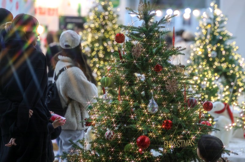 [대구=뉴시스] 이무열 기자 = 7일 대구 북구 엑스코에서 열린 ‘2025 대구 크리스마스 페어’를 찾은 시민들이 크리스마스트리와 장식 소품을 살펴보고 있다. 2025.12.07. lmy@newsis.com