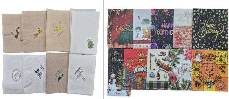 위생용품으로 분류된 국내산 일회용 종이 냅킨(왼쪽)과 공산품인 장식용 냅킨. /사진=뉴시스