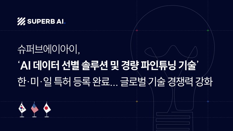 슈퍼브에이아이 AI 데이터 선발 및 경량 파인튜닝 기술, 한·미·일 3개국 특허 등록 완료