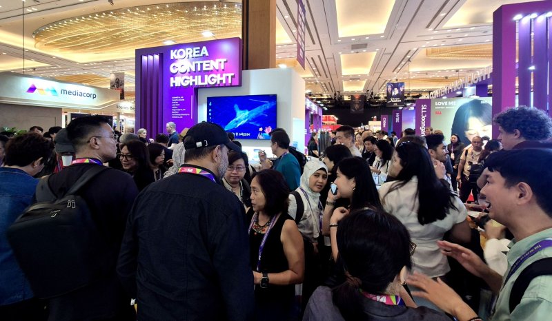 [서울=뉴시스] 3일부터 5일까지 싱가포르에서 개최된 '아시아 티비 포럼 앤드 마켓(ATF) 2025'에서 한국콘텐츠진흥원 이 운영한 한국공동관 현장 (사진=한국콘텐츠진흥원 제공) 2025.12.08. photo@newsis.com