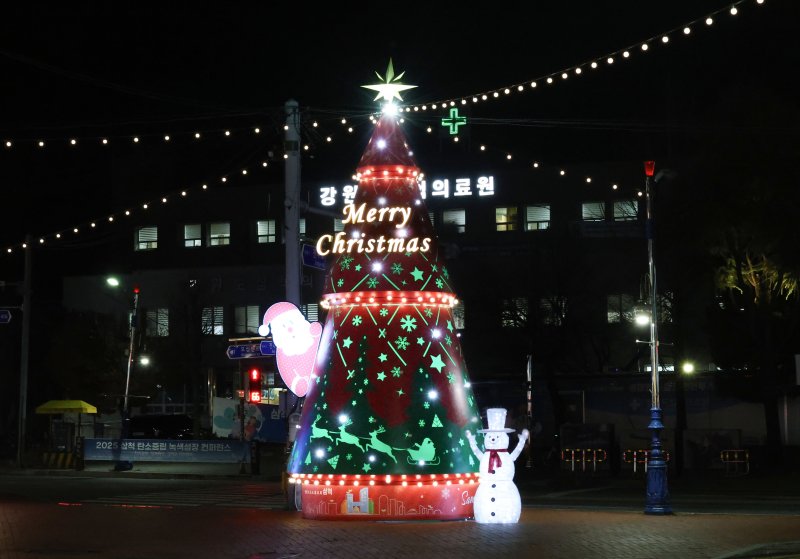 지난 7일 밤 강원 삼척의료원 앞에서 열린 크리스마스 트리 점등식.(삼척시 제공, 재판매 및 DB 금지) 2025.12.8/뉴스1