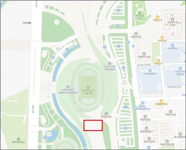 인천시설공단은 인천아시아드주경기장 남측광장에서 야외 스케이트장을 오는 19일부터 내년 2월 18일까지 운영한다. 사진은 야외 스케이트장 위치도.인천시설공단 제공.