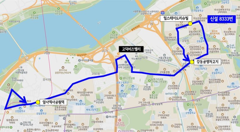 8333 번'다람쥐 버스' 노선도