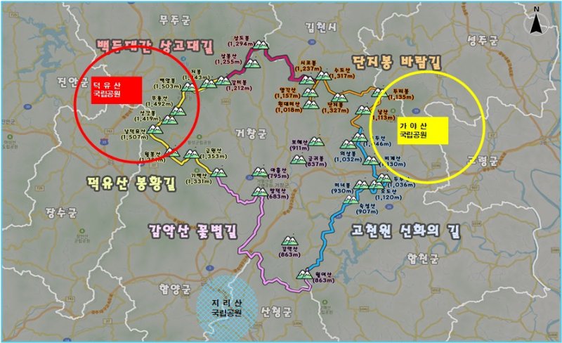 ‘영호남 산마루 숲길' 노선 계획도(거창군 제공. 재판매 및 DB금지).