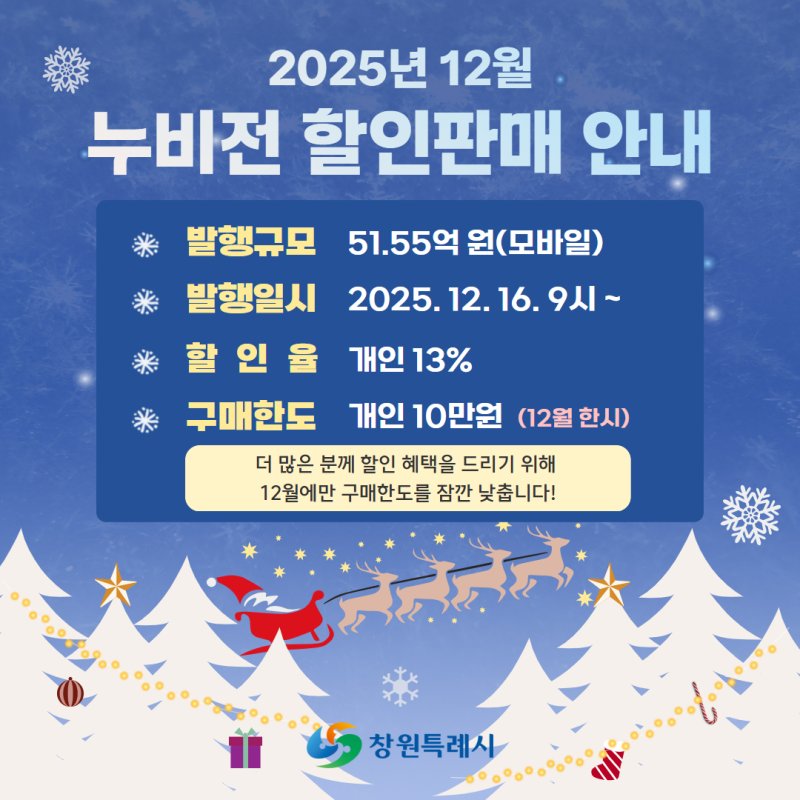 [창원=뉴시스] 강경국 기자 = 경남 창원시 모바일 누비전 연말 할인 판매 안내 포스터. (사진=창원시청 제공). 2025.12.08. photo@newsis.com *재판매 및 DB 금지