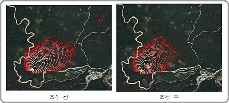 [대전=뉴시스] 내화수림 조성에 따른 산불 확산 저지 효과.(사진=국립산림과학원 제공) *재판매 및 DB 금지
