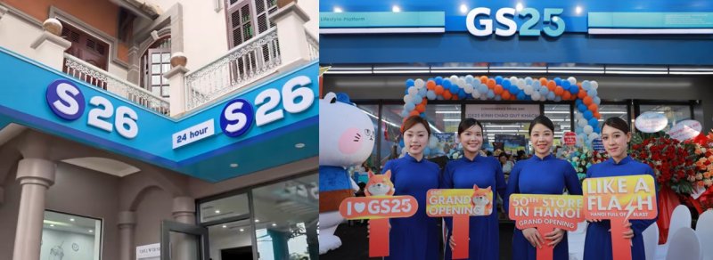 [서울=뉴시스] GS리테일 계열 GS25의 베트남 현지 매장(오른쪽)과 모방 브랜드 S26 간판. (사진=틱톡 캡처 및 GS리테일 제공) *재판매 및 DB 금지