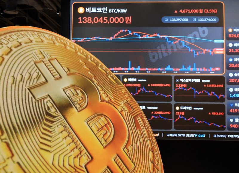 3일 서울 강남구 빗썸 라운지 전광판에 비트코인 시세가 나타나고 있다. 비트코인은 기술주 중심의 뉴욕증시 상승의 영향과 미국 연방준비제도(Fed·연준)가 기준 금리를 인하할 것이라는 기대감 속 1억3500만원대로 반등했다. 2025.12.3/뉴스1 ⓒ News1 김진환 기자