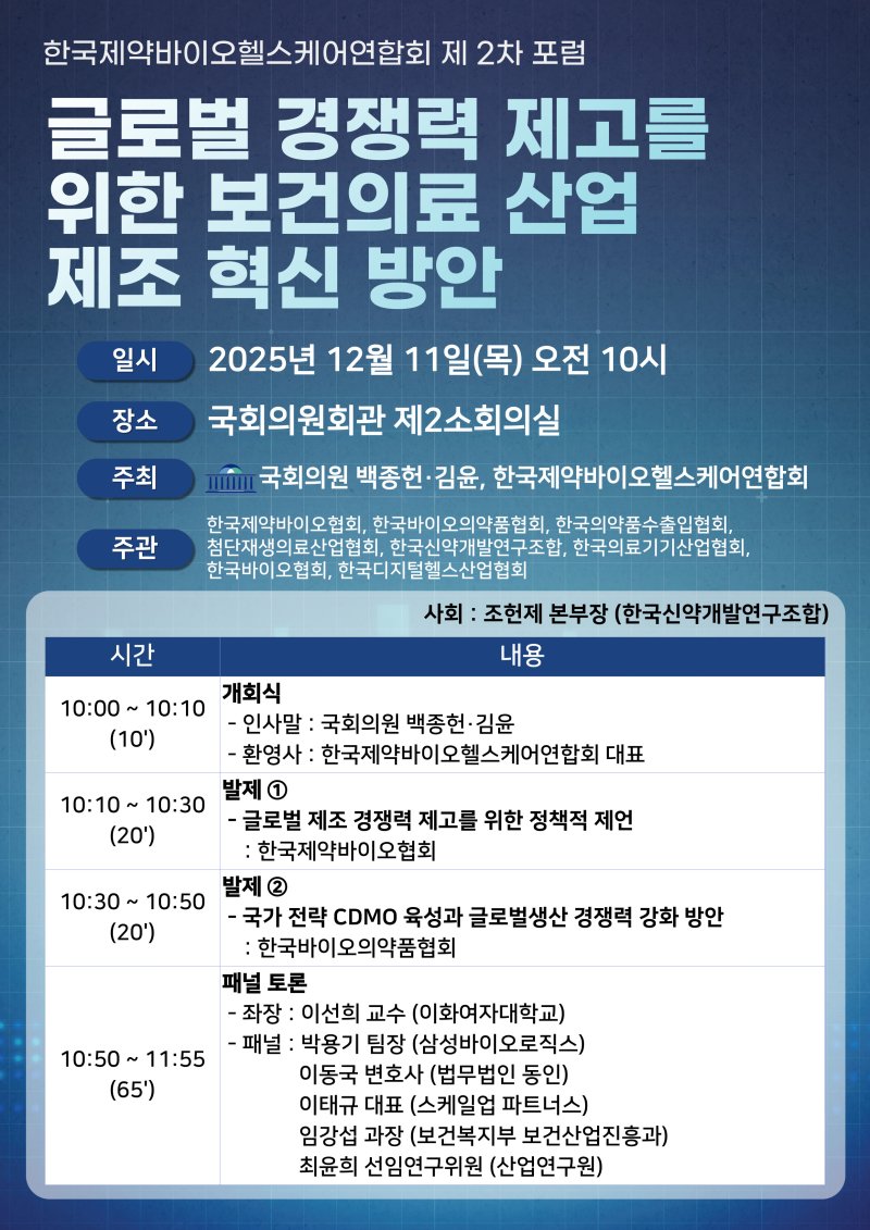 [서울=뉴시스] 한국제약바이오헬스케어연합회 2차 포럼 포스터 (사진=한국제약바이오헬스케어연합회 제공) 2025.12.09. photo@newsis.com *재판매 및 DB 금지
