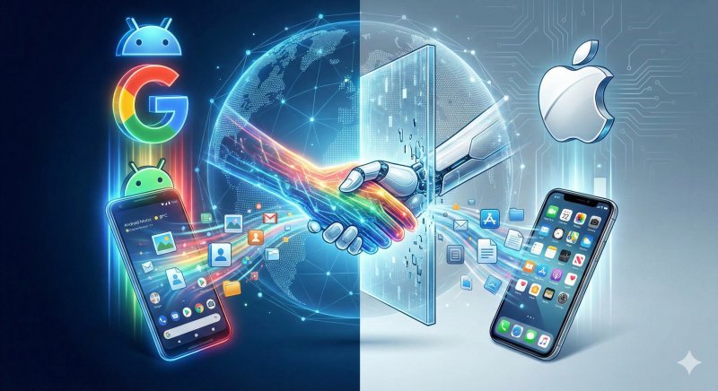 구글의 AI 챗봇 제미나이 나노바나나로 그린 구글과 애플의 플랫폼 협력 관련 이미지. 사진은 기사의 이해를 돕기 위해 AI로 생성된 이미지. 재판매 및 DB 금지. (사진=제미나이) *재판매 및 DB 금지