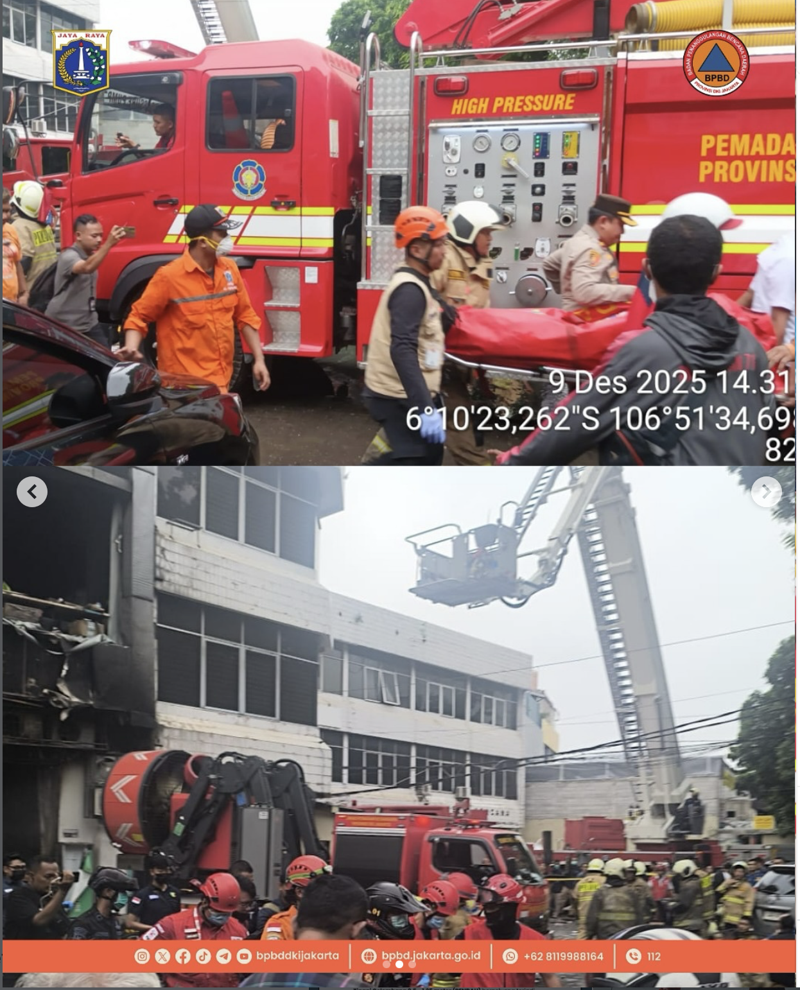 테라 드론 건물 화재의 대피·구조 과정.자카르타주 재난관리청 SNS 갈무리