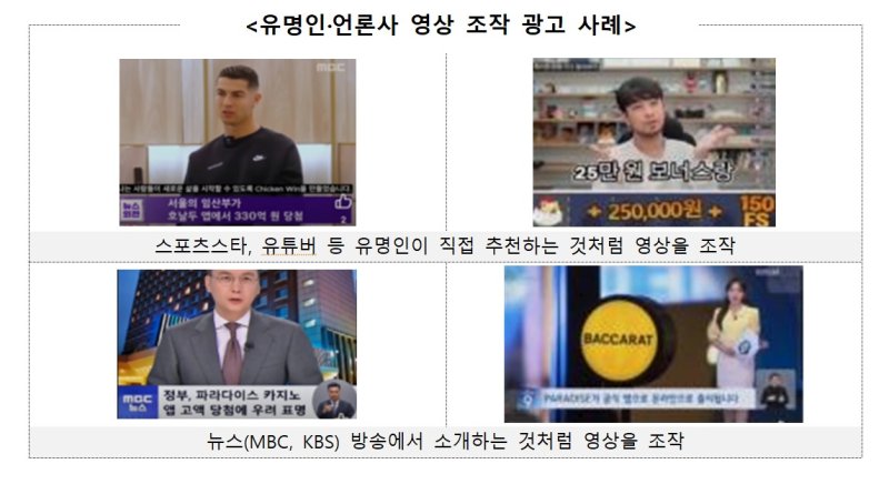 한국소비자원이 10일 공개한 유명인·언론사 영상 조작 광고 사례 (한국소비자원 제공)/뉴스1 ⓒ News1