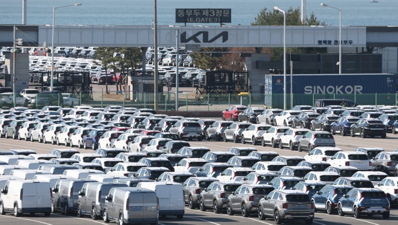 4일 경기 평택시 포승읍 평택항에 수출용 차량이 세워져 있다. 한국산 자동차 관세를 15%로 인하하는 내용이 3일(현지시간) 미국 정부 관보에 게재됐다. 2025.12.4/뉴스1 ⓒ News1 김영운 기자