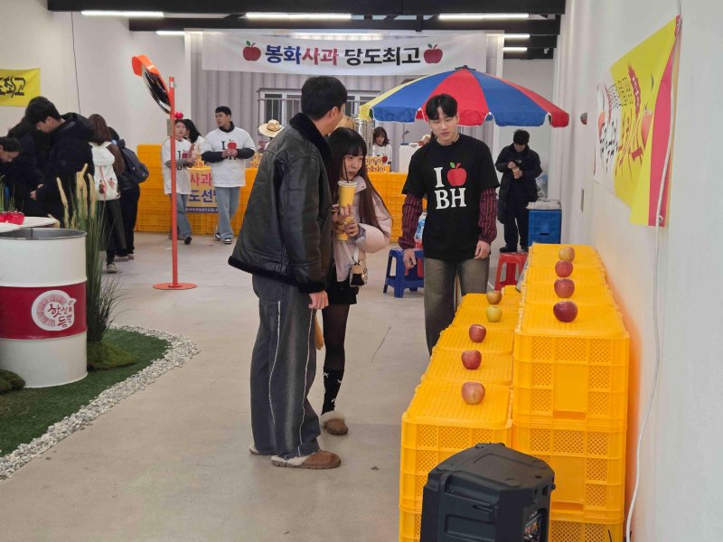 지난 6~7일 서울 성수동에서 열린 '봉화사과 팝업스토어'에 방문객들이 게임에 참여하고 있다. (봉화군 제공. 재판매 및 DB 금지)2025.12.10/뉴스1