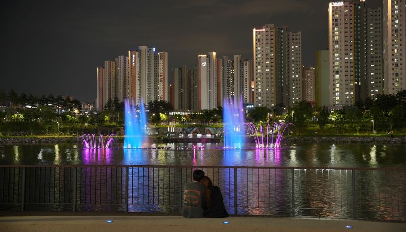 하남미사호수공원 음악분수 전경. 하남시 제공