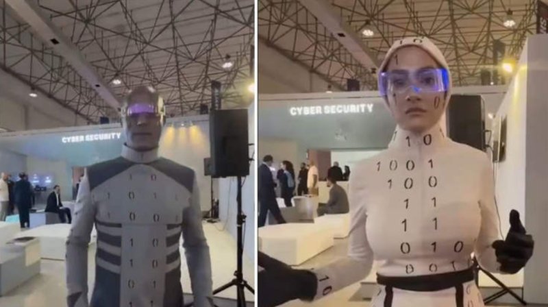 [뉴시스] 이란의 산업 기술 박람회에서 공개된 '첨단 휴머노이드 로봇'이 실제로는 사람이 분장한 것으로 밝혀졌다. (사진 = 엑스 캡처) 2025.12.10. *재판매 및 DB 금지