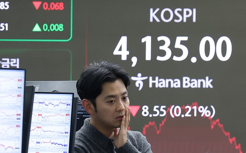 10일 서울 중구 하나은행 본점 딜링룸 전광판에 종가가 나오고 있다. 이날 코스피는 전일 종가와 비교해 8.55포인트(p)(0.21%) 하락한 4135.00로, 코스닥은 전일 대비 3.65포인트(p)(0.39%) 상승한 935.00로 마감했다. 서울외환시장에서 달러·원 환율은 전일 오후 3시 30분 주간종가 대비 1.9원 내린 1470.4원 을 기록했다. 2025.12.10/뉴스1 ⓒ News1 김성진 기자