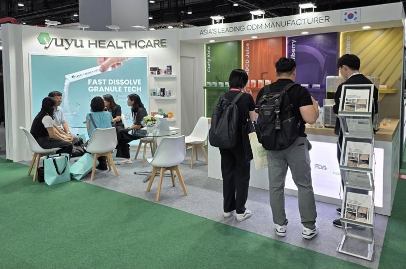 유유헬스케어 해외박람회장 부스 모습. 유유헬스케어 제공