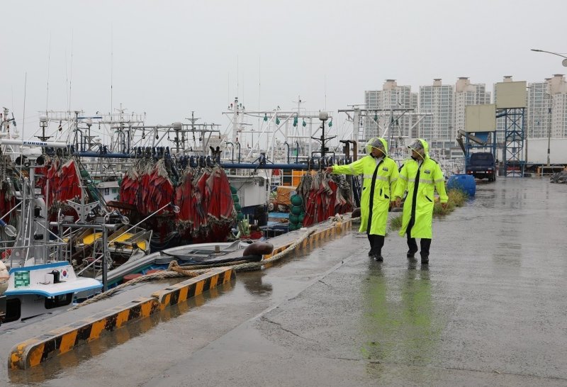 기상악화에 대비해 어선 계류 상태 확인하는 해경. (목포해경 제공. 재판매 및 DB 금지)