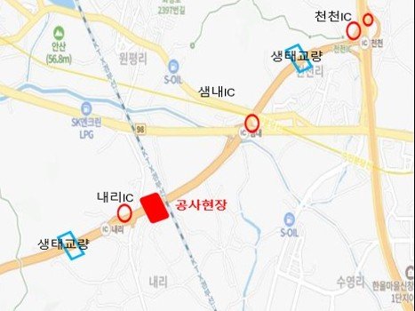 [화성=뉴시스]비봉~매송간 도시고속도로 내리나들목~샘내나들목 통제구간. 빨간색 네모.(사진=화성시 제공)2025.12.11.photo@newsis.com *재판매 및 DB 금지