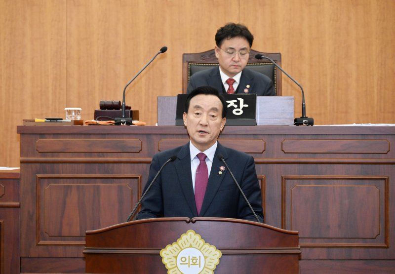 11일 울산 북구의회 본회의장에서 제228회 제2차 정례회 제2차 본회의가 열려 박천동 북구청장이 기조연설을 하고 있다.(울산 북구 제공. 재판매 및 DB금지)/뉴스1