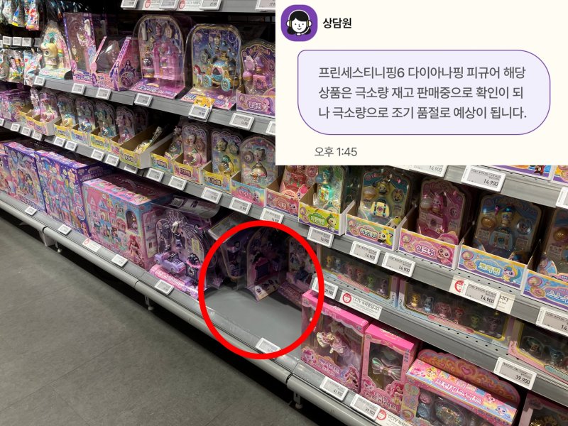 [서울=뉴시스] 김수빈 인턴기자 = 10일 오후 6시 서울 광진구 이마트 자양점에 '다이아나핑'이 소량 진열돼 있다. 고객센터 문의 결과 "조기 소진 예상된다"는 답변이 왔다. 2025.12.10. *재판매 및 DB 금지