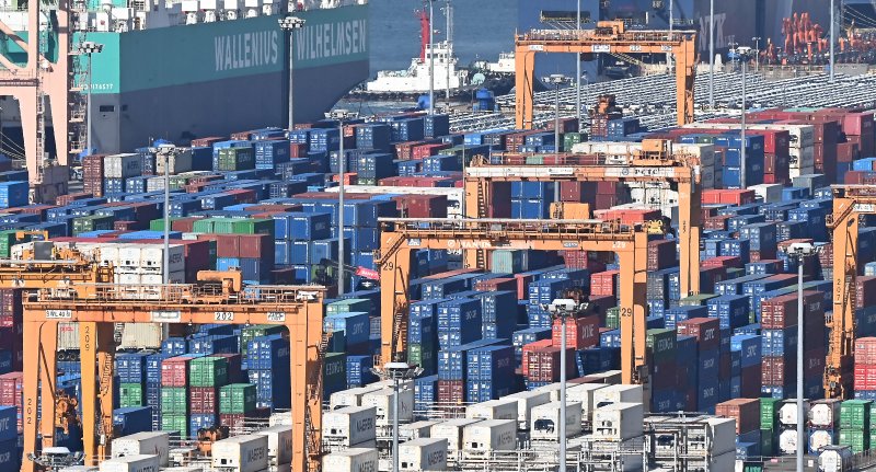 [평택=뉴시스] 김종택 기자 = 경기 평택항에 수출입 컨테이너가 쌓여 있는 모습. 2025.10.28. jtk@newsis.com