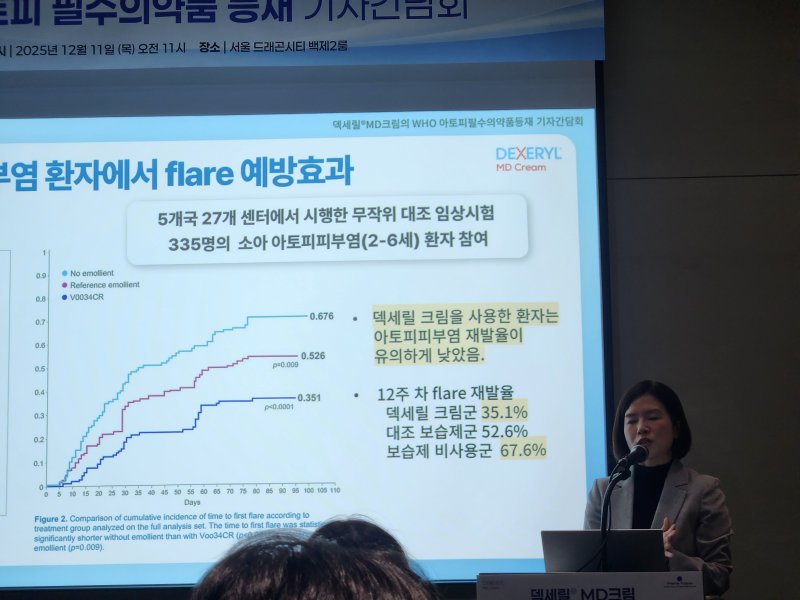 [서울=뉴시스] 나정임 분당서울대학교병원 피부과 교수가 지난 11일 피에르파브르 코리아 덱세릴 MD크림 WHO 아토피 필수의약품 등재 기자간담회에서 발표하고 있다. *재판매 및 DB 금지