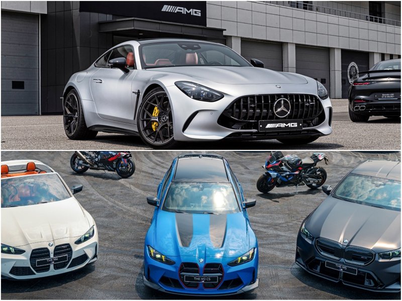 [서울=뉴시스] 국내 수입차 시장에서 1·2위를 다퉈온 메르세데스-벤츠(벤츠)와 BMW가 최근 잇달아 고성능 모델들을 공개하면서 기술력을 앞세운 경쟁에 속도를 내고 있다. 위쪽부터 '더 뉴 메르세데스-AMG GT 55 4MATIC+', 'BMW 뉴 M3 CS 투어링'(가운데). (사진=메르세데스-벤츠코리아, BMW코리아 제공) photo@newsis.com *재판매 및 DB 금지