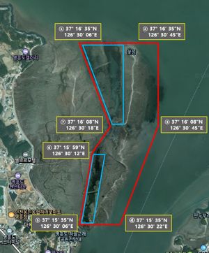 인천해양경찰서는 최근 사고가 빈발한 옹진군 영흥면 내리 갯벌 일부 지역을 내년부터 출입통제장소로 지정한다. 사진은 출입통제장소 위치도. 인천해양경찰서 제공.