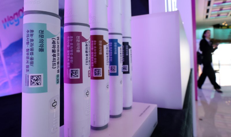 기적의 비만약이라고 불리는 덴마크 제약회사 노보 노디스크의 비만치료제 위고비 모형이 전시돼 있다. (자료사진) 2024.10.15/뉴스1 ⓒ News1 이동해 기자
