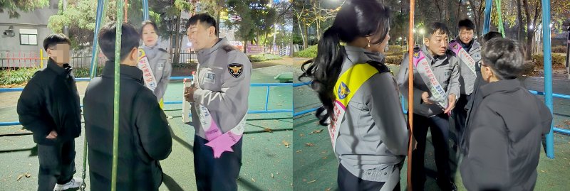 [광주=뉴시스] 광주 남부경찰서·자치경찰위원회 협력 청소년 범죄 예방 야간 순찰 활동. (사진=광주 남부경찰서 제공) 2025.12.12. photo@newsis.com *재판매 및 DB 금지