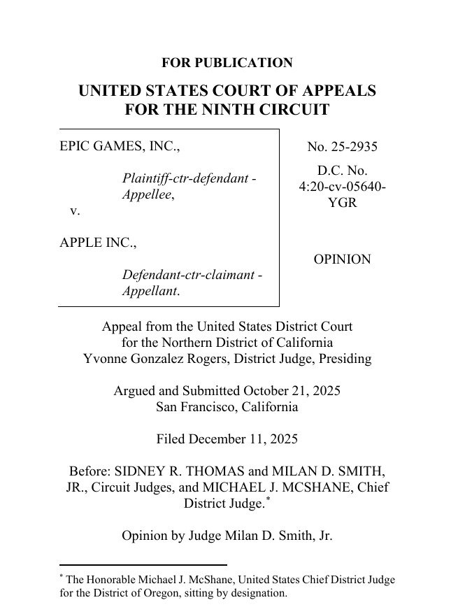 에픽게임즈·애플 항소심 판결문 갈무리
