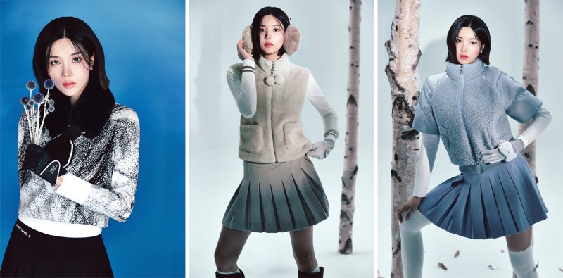 왼쪽부터 니트 퍼 넥워머, 퍼 배색 귀마개, 리본 방한 양손 장갑.(에프씨지코리아제공)