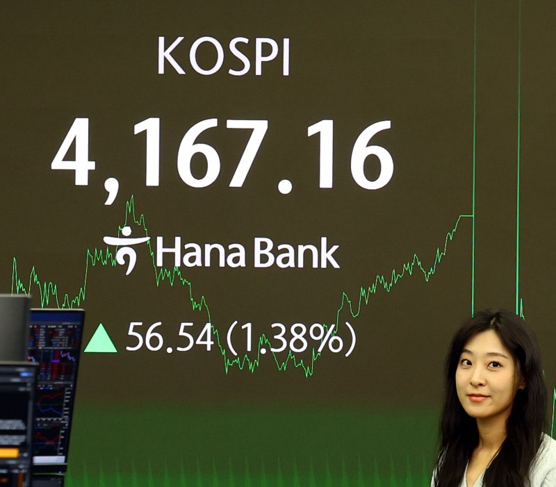 [서울=뉴시스] 박주성 기자 = 12일 오후 서울 중구 하나은행 딜링룸에서 딜러들이 업무를 하고 있다.코스피는 전 거래일(4110.62)보다 56.54포인트(1.38%) 오른 4167.16에 마감했다. 2025.12.12. park7691@newsis.com