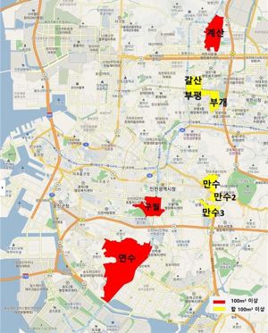 인천시 노후계획도시 위치도. 인천시 제공.