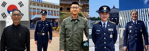유튜버 '그려드림'과 협업해 AI로 복원한 역사 속 경찰영웅들. 왼쪽부터 김구, 문형순, 차일혁, 안병하, 이준규. 경찰청 제공