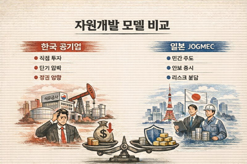 한국과 일본의 자원개발 모델을 비교한 생성형 이미지. 챗GPT