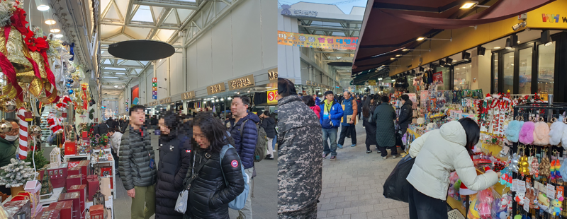 성탄절 전날인 지난 24일 남대문 시장에서 관광객과 시민들이 크리스마스 소품을 구경하거나 구매하기 위해 둘러보는 모습이 눈에 띄었다. 사진=최승한 기자