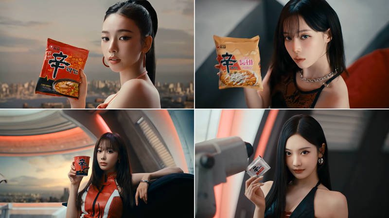 농심이 신라면 글로벌 앰배서더인 걸그룹 에스파가 출연한 광고 영상을 공개했다. 뮤직비디오 형태로 만들어진 이 영상은 공개 한 달 만에 누적 조회수 1억3000만회를 돌파하며 인기를 끌고 있다. /사진=농심 유튜브 채널 캡처