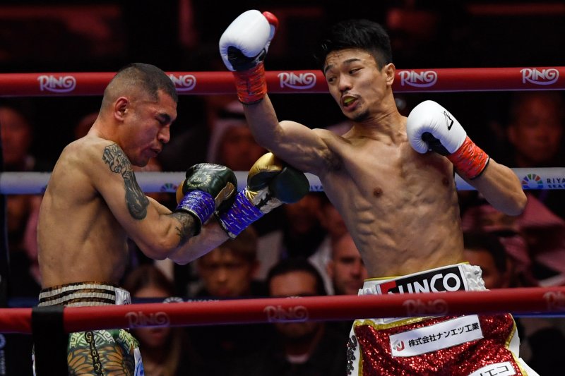 [리야드=AP/뉴시스] 일본 복싱 나카타니 준토, 세바스티안 에르난데스(멕시코)와의 '링 5:사무라이의 밤(The Ring V: Night of the Samurai)' 슈퍼밴텀급(55.3㎏) 경기에서 3-0(115-113 115-113 118-110) 만장일치 판정승. 2025.12.27.