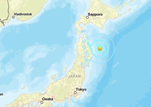 일본 동부 이와테현 앞바다에서 규모 6.0 지진이 발생했다. (미 지질조사국 제공)
