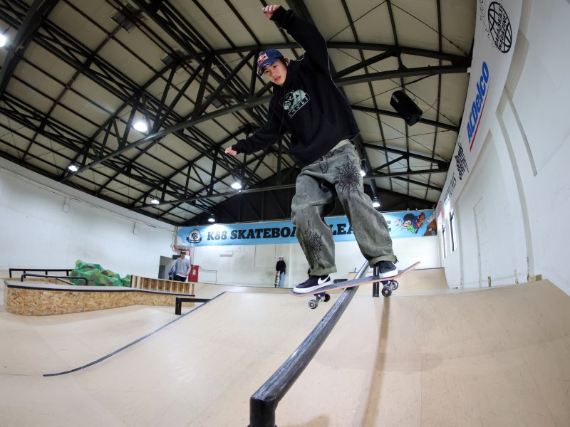대한민국 스케이트보드 국가대표 강준이가 인천 부평구 케이팔팔스케이트보드클럽(K88 SKATE CLUB)에서 훈련을 하고 있다. 2026.1.1/뉴스1 ⓒ News1 황기선 기자
