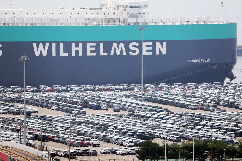 경기 평택시 포승읍 평택항에 수출용 차량들이 세워져 있는 모습. 2025.7.7/뉴스1 ⓒ News1 김영운 기자